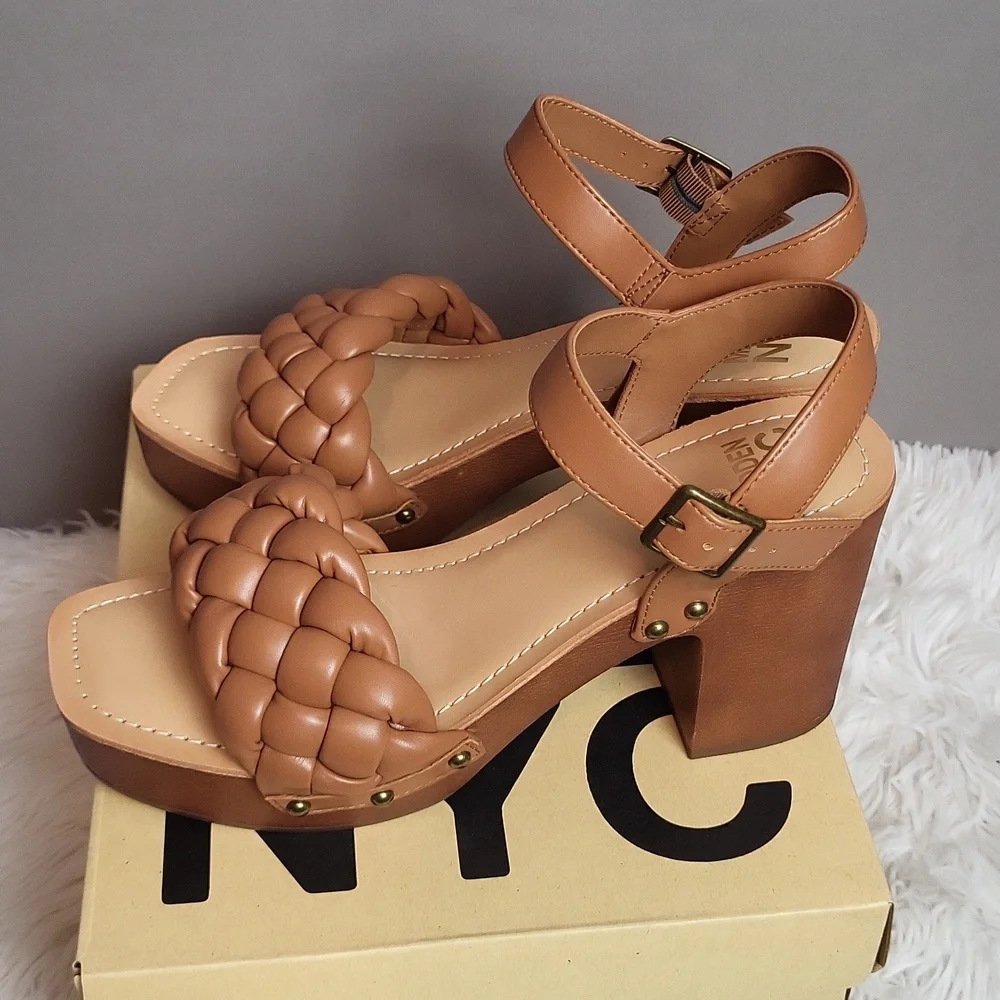 Madden NYC Cognac Braided Heel Sandals Women's Shoe Size 8.5 NIB - Picture 3 of 5